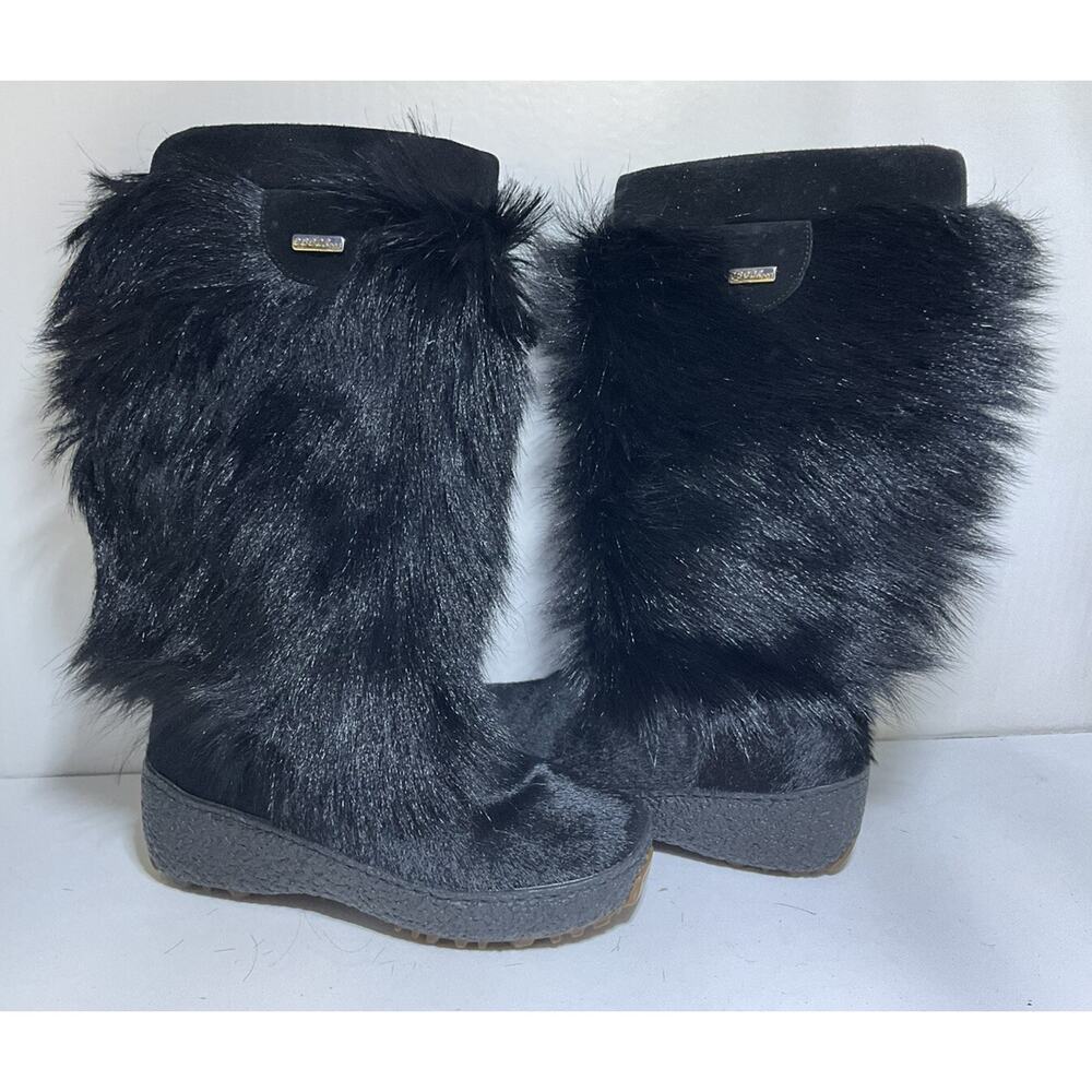 Oscar Women’s GOAT FUR Boots Size 6 black US Size 36 EUR